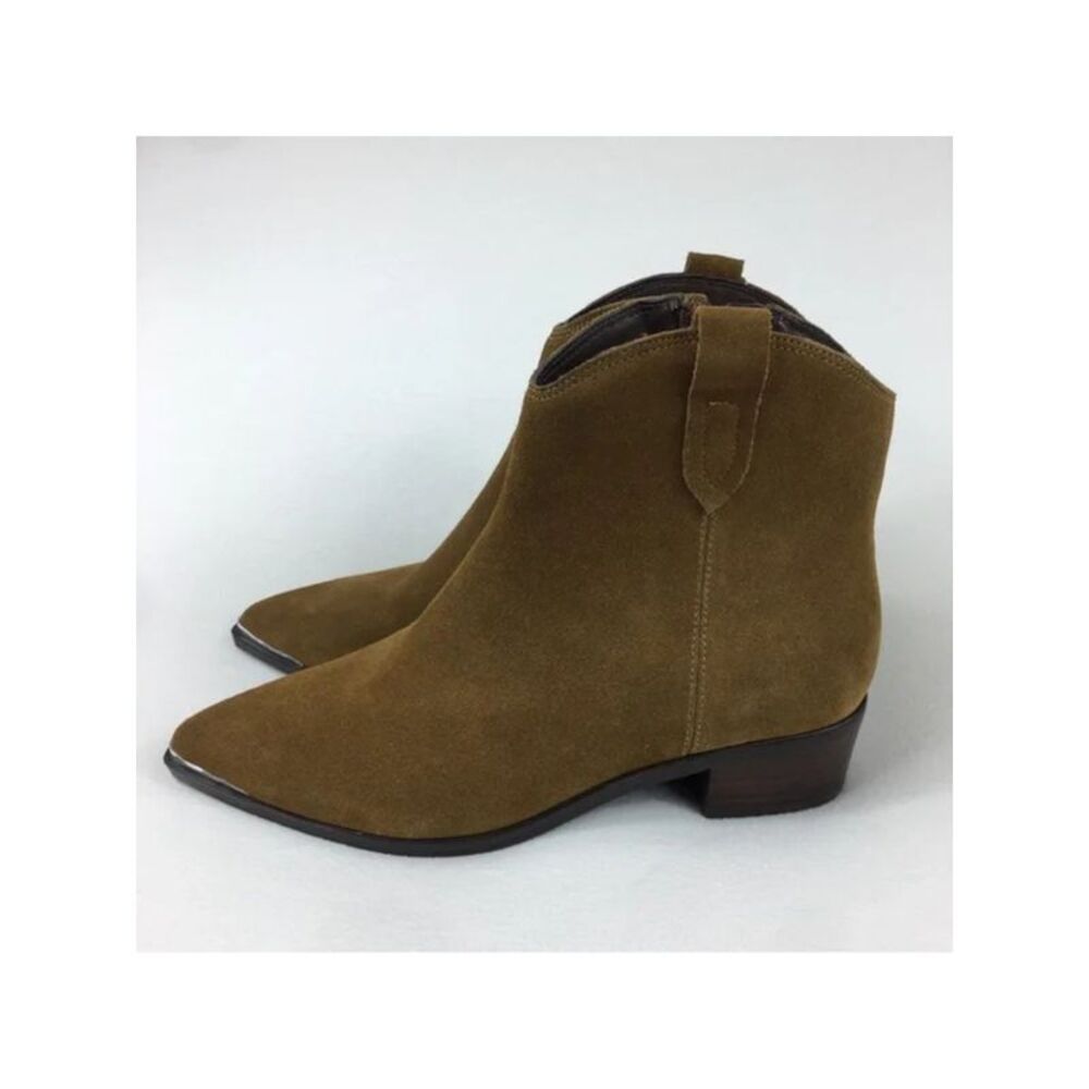 MARC FISHER Womens Beige Mikala Pointed Toe Block Heel Zip-Up Leather Boots 9 M